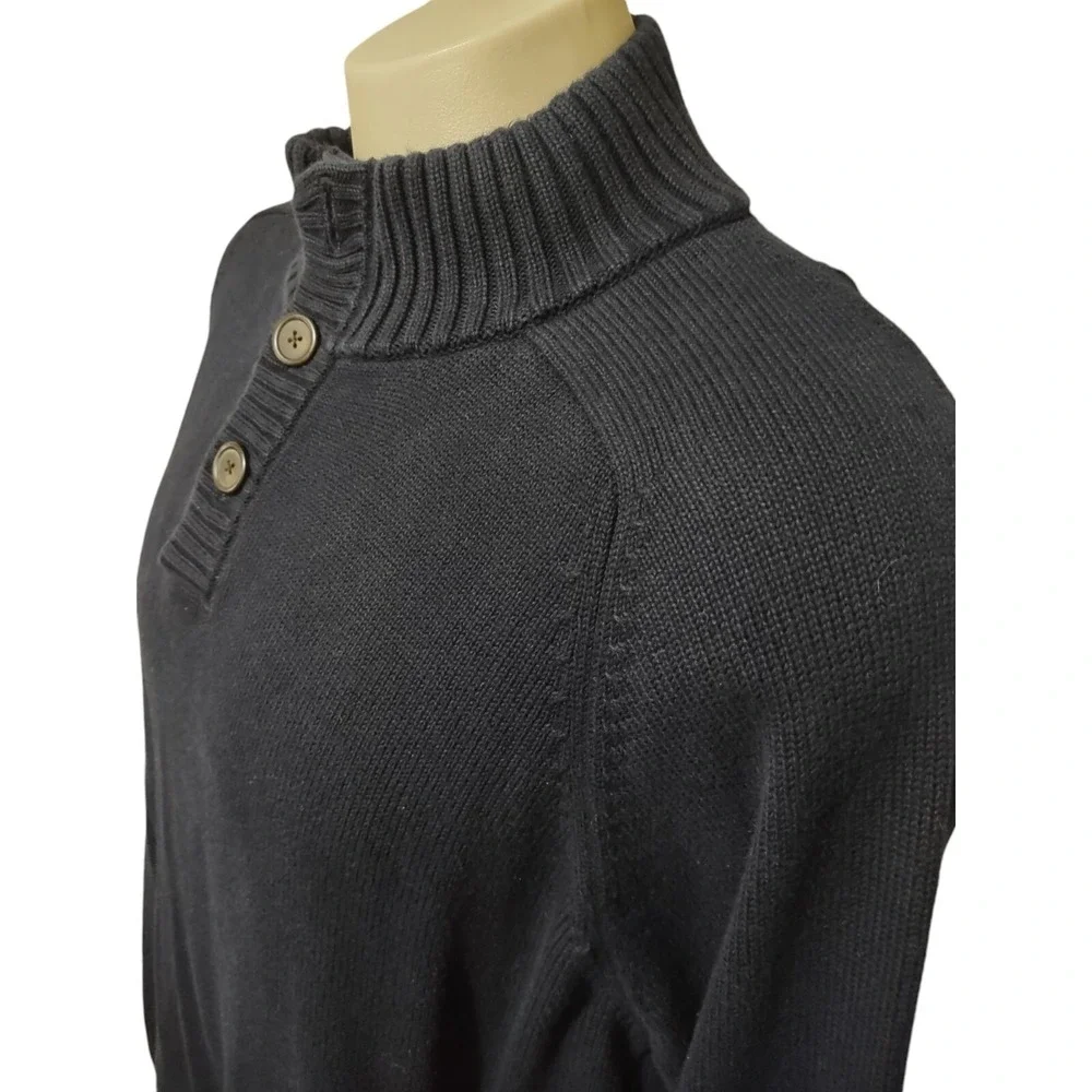 J.CREW Henley Knit Sweater Mens XL Navy Blue 100 Cotton Pullover Raglan 3 Button
